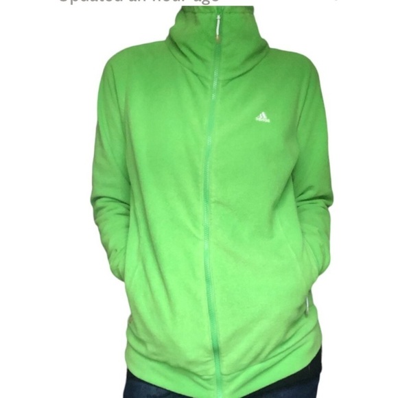 Adidas Fleece Lime Neon Green Long Sleeve Turtleneck Zip  Up Jacket size… - Picture 1 of 9